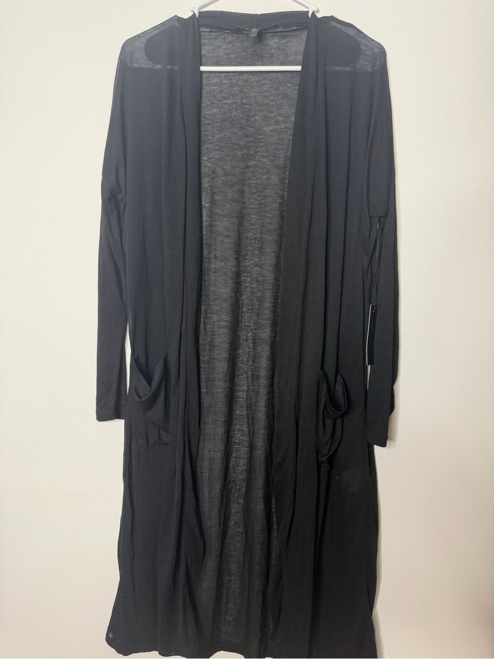 BCBG Black Open-Front Long Cardigan Coat